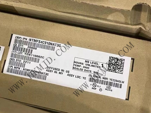 【分銷(xiāo)功率MOSFET】 ON NTMFS4C910NAT3G 單 N 溝道，30V，52A，5.8mΩ
