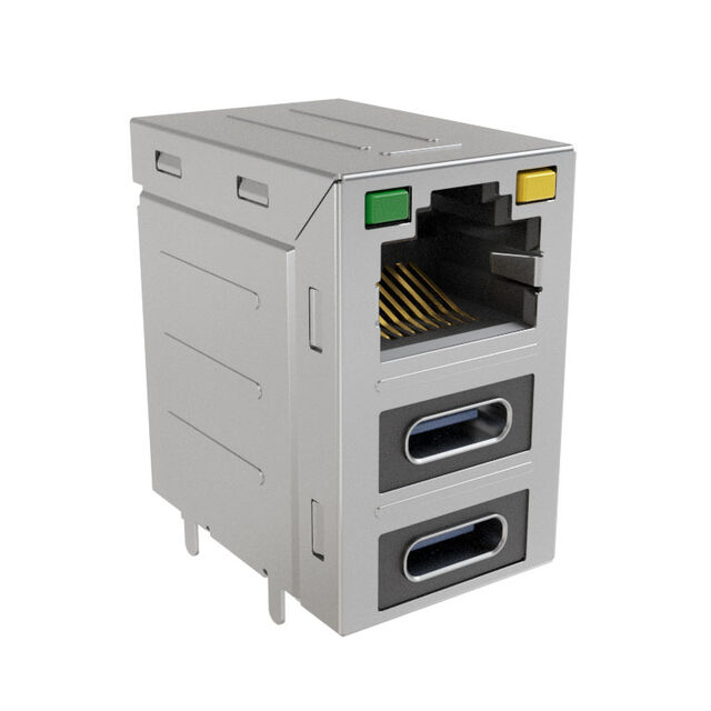安費(fèi)諾模塊化連接器 RJE36188344CH 堆疊 RJ45，2 個(gè) USB Type C，帶 LED G/Y