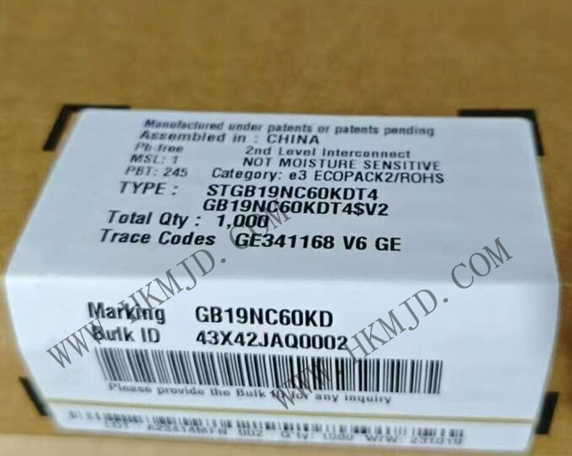 意法半導體功率晶體管_STGB19NC60KDT4_短路保護IGBT 20 A、600 V