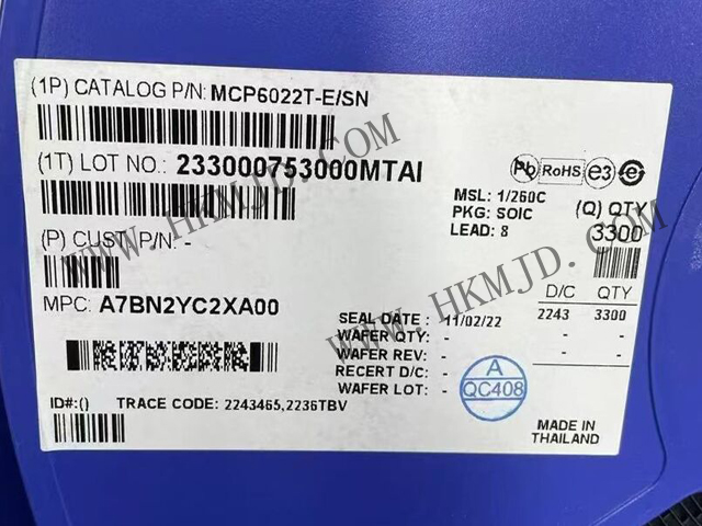 放大器 IC MCP6022T-E/SN 軌至軌輸入/輸出，10 MHz 運算放大器